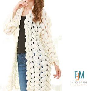 Women's Unique Open-Knit Chunky Wool Blend Open Front Cardigan Sweater